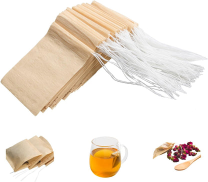 Empty Tea Bags for Loose Leaf Tea, 100% Natural Material, Disposable Unbleached Tea Bags with Drawstring Closure