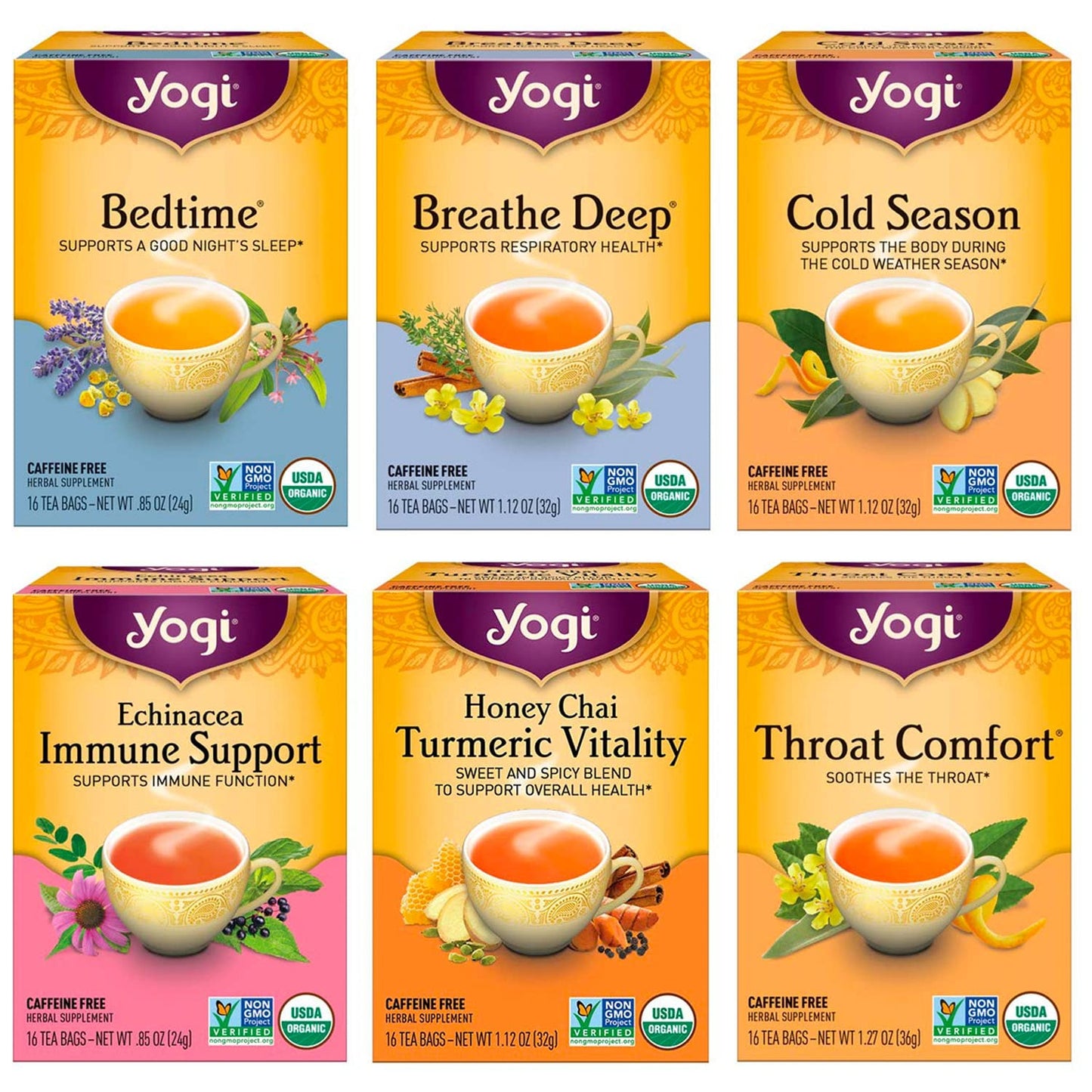 Tea Get Well Variety Pack - 6 Packs of 16 Tea Bags for Cold Season Support