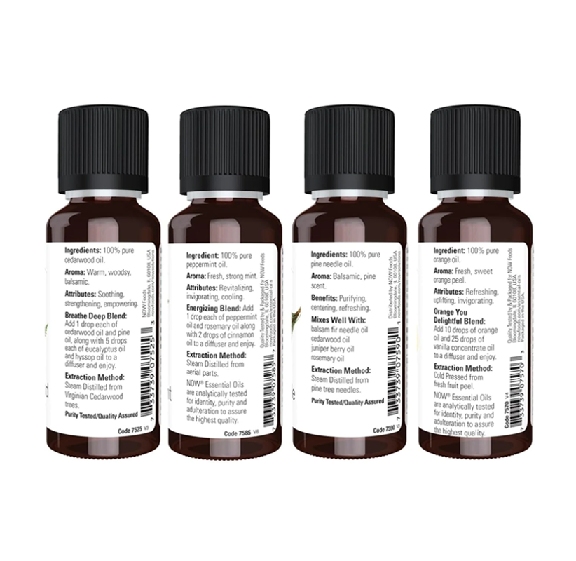 Christmas Scent Essential Oils: Peppermint, Cedarwood, Pine, and Orange Oil (4-Pack)