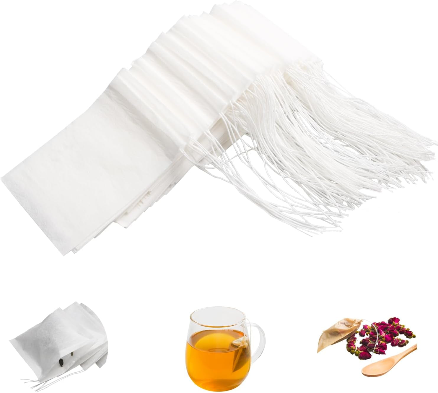 Empty Tea Bags for Loose Leaf Tea, 100% Natural Material, Disposable Unbleached Tea Bags with Drawstring Closure