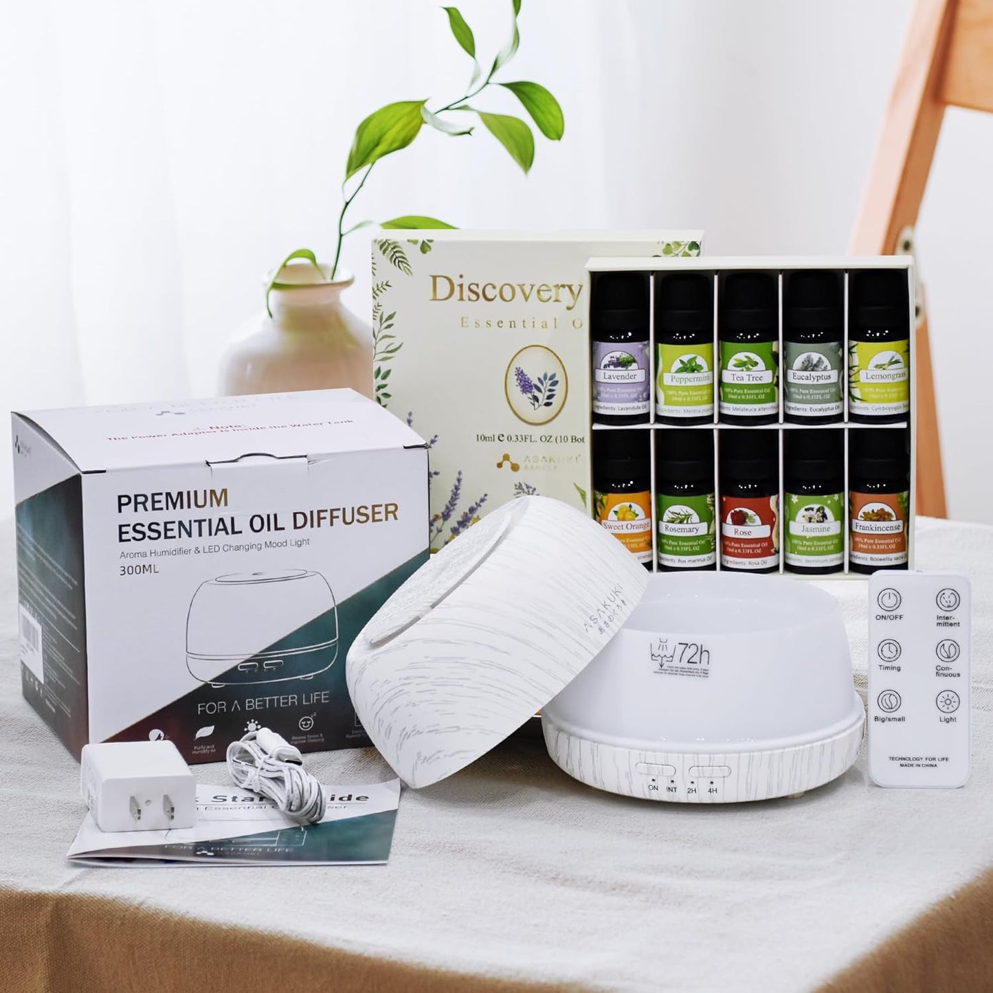 Relax and Refresh with our 5 in 1 Aromatherapy Diffuser Set - Includes 10 Pcs*10mL Pure Essential Oils!