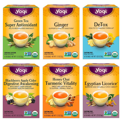 Tea Digestion & Detox Variety Pack - 16 Tea Bags per Pack (6 Packs) 