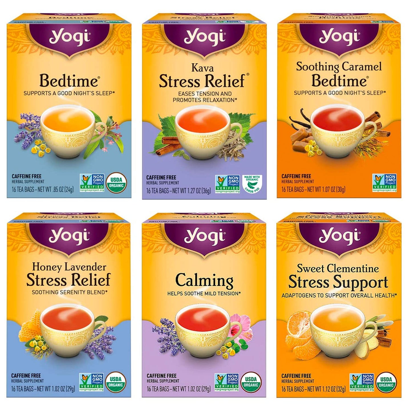 Tea Stress Relief & Herbal Tea Variety Pack - 16 Tea Bags per Pack (6 Packs)