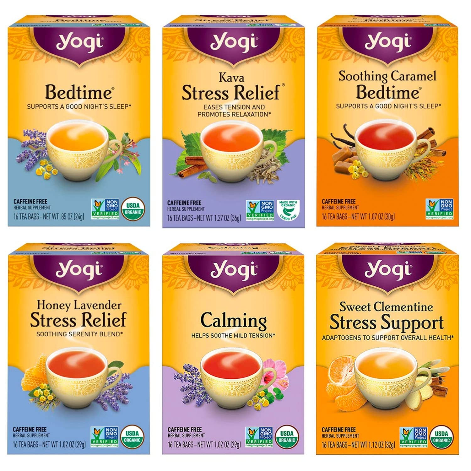 Tea Stress Relief & Herbal Tea Variety Pack - 16 Tea Bags per Pack (6 Packs)