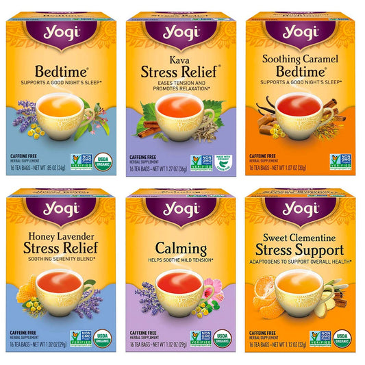 Tea Stress Relief & Herbal Tea Variety Pack - 16 Tea Bags per Pack (6 Packs)